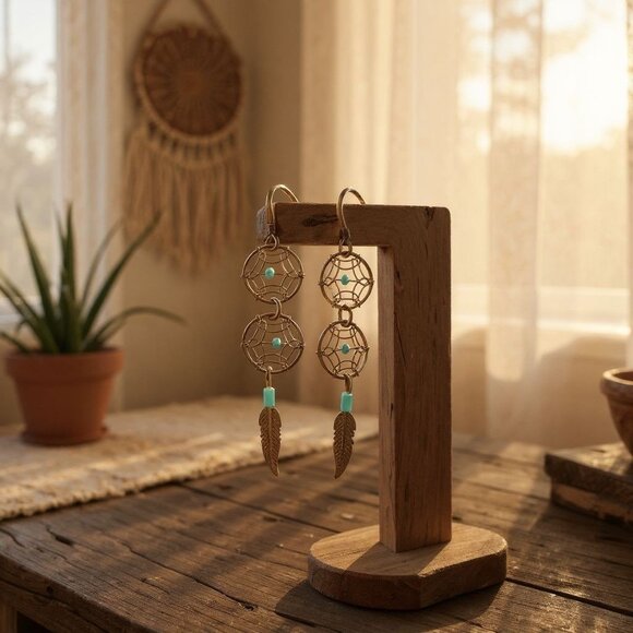 Unbranded Jewelry - Dreamcatcher Sterling Silver Turquoise Hook Earrings Southwestern